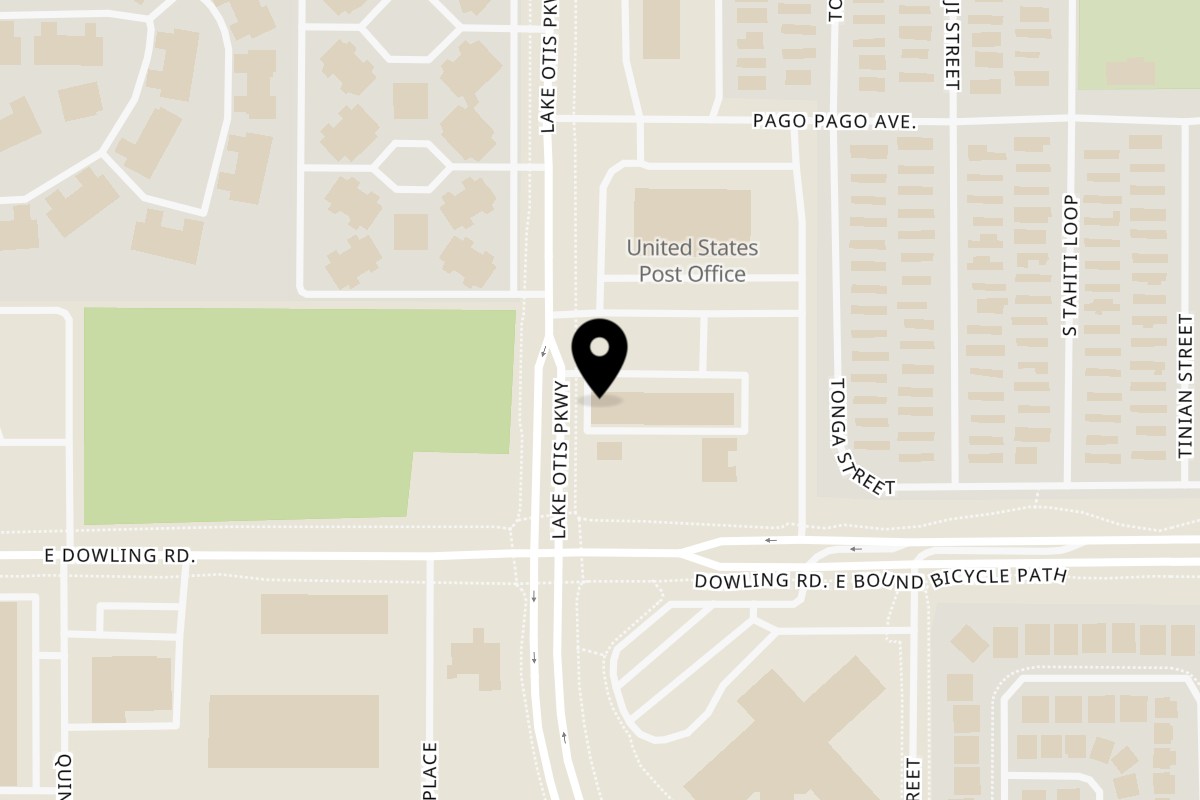 Map showing the location of Thai Orchid Alaska on 5905 Lake Otis Pkwy in Anchorage